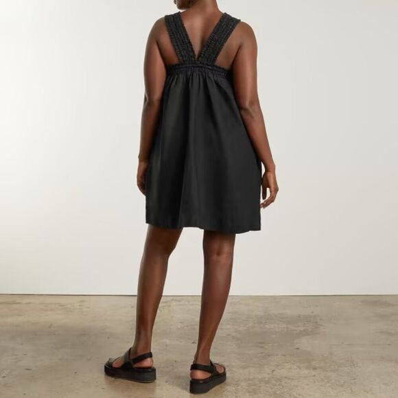 Everlane The Smocked Linen Criss Crossed Straps A Line Mini Dress Black S - Picture 2 of 10